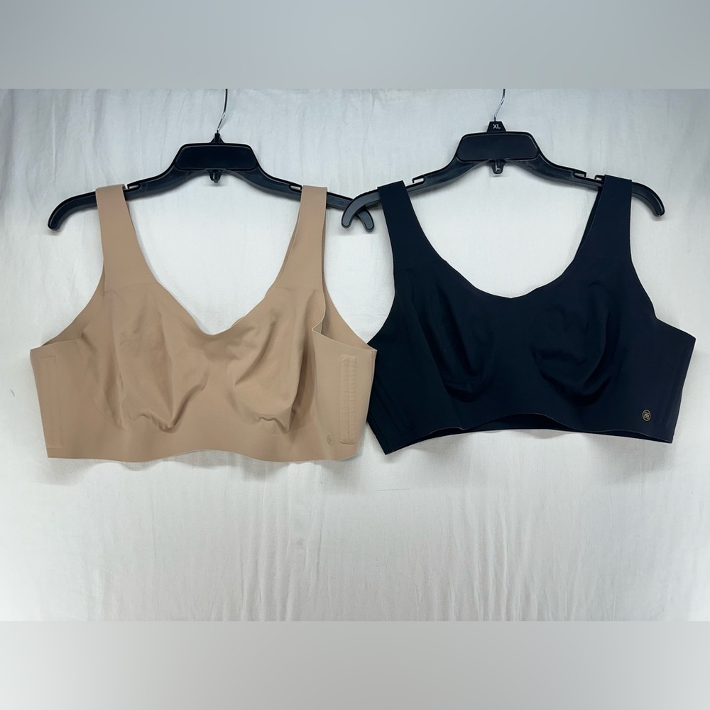 2 Honeylove V-Neck Bra Black & Nude Smoothing Stretchy Pull‎ On No Pads Size 2X